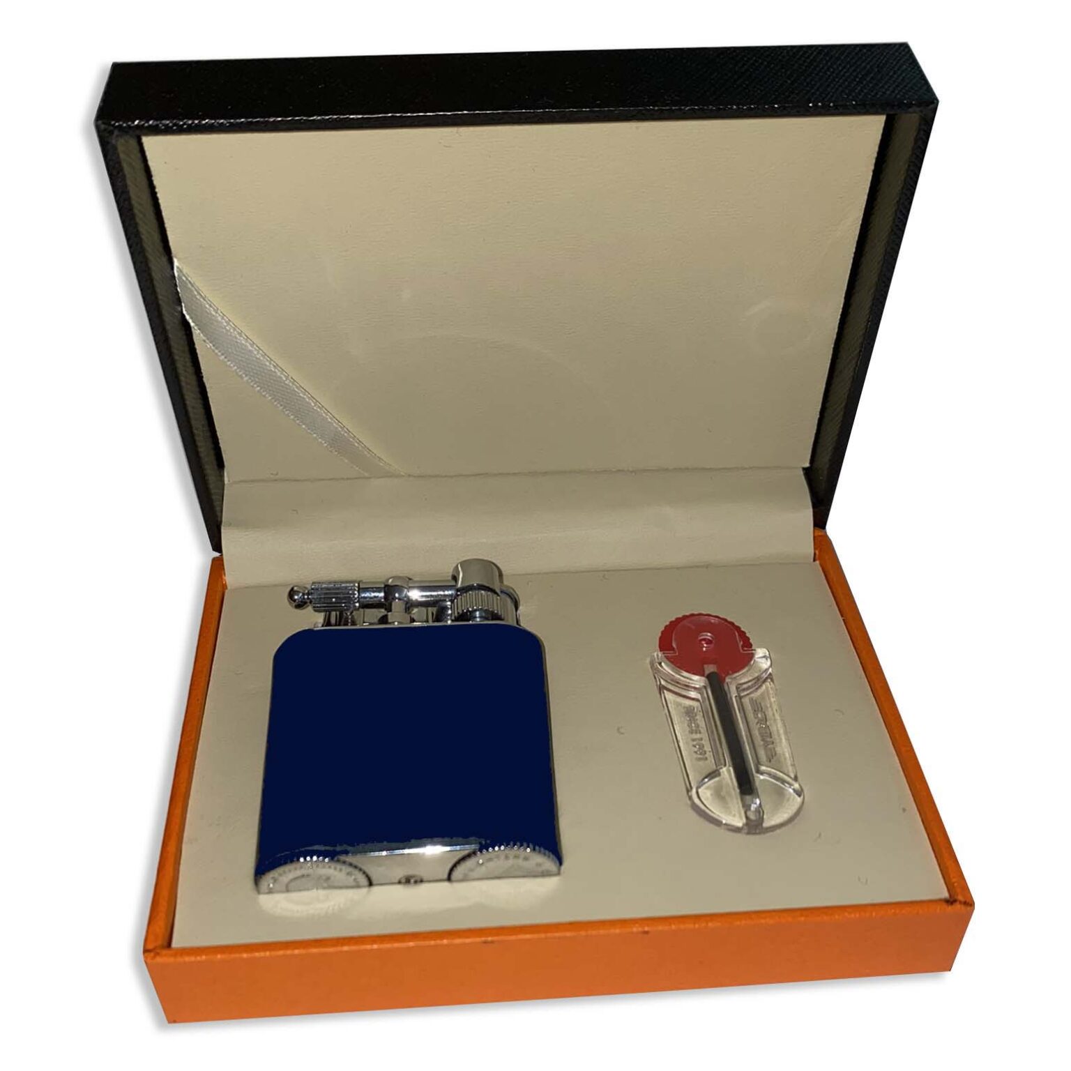 J Cure Pocket 2 Jet Flame Lighter - Navy Blue Leather - Cigars Unlimited